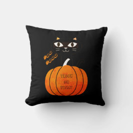 Orange Black Cat Pumpkin Cute Spooky Halloween Kudde