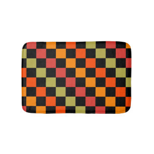 Orange Black Checkered Gingham Mönster Badrumsmatta