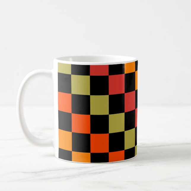 Orange Black Checkered Gingham Mönster Kaffemugg (Vänster)