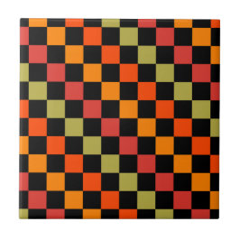 Orange Black Checkered Gingham Mönster Kakelplatta