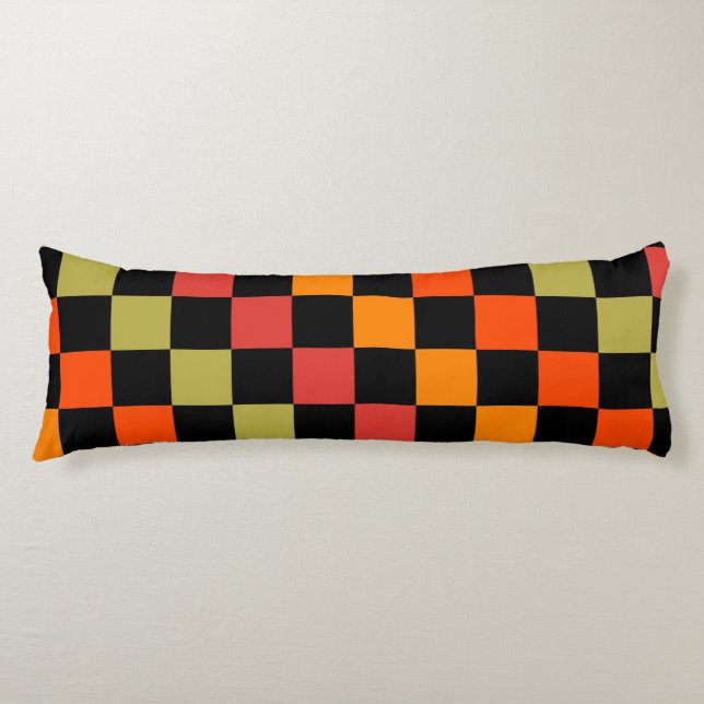 Orange Black Checkered Gingham Mönster Kroppskudde (Framsidan)