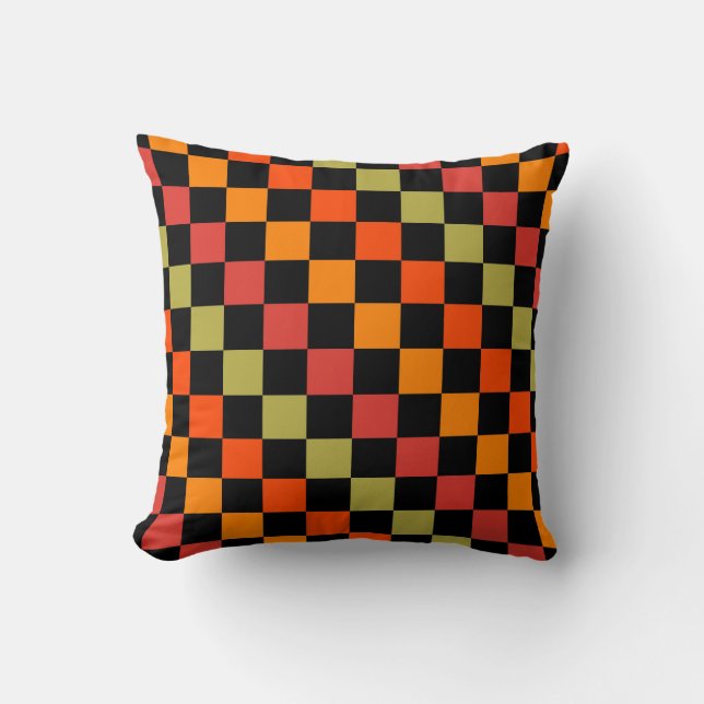 Orange Black Checkered Gingham Mönster Kudde (Framsida)