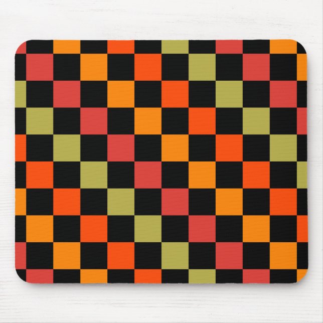 Orange Black Checkered Gingham Mönster Musmatta (Framsidan)