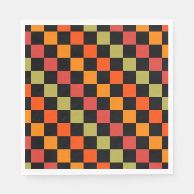Orange Black Checkered Gingham Mönster Pappersservett (Framsidan)