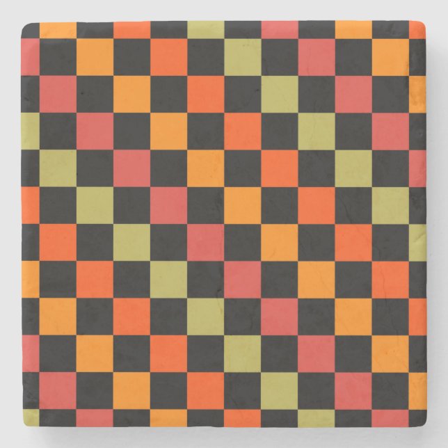 Orange Black Checkered Gingham Mönster Stenunderlägg (Framsidan)