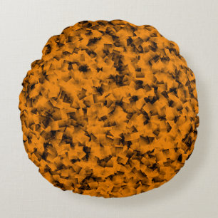 Orange Black Cubism Abstrakt Mönster Rund Kudde