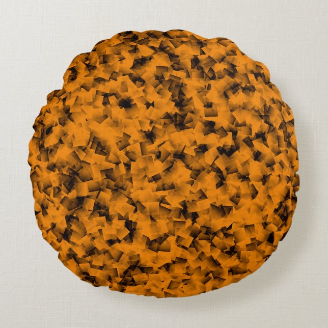 Orange Black Cubism Abstrakt Mönster Rund Kudde (Framsidan)