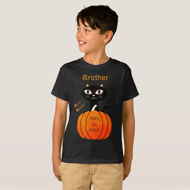 Orange & Black Cute Boy-familjen Halloween T Shirt (Hel framsida)