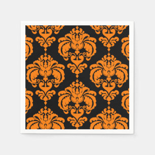 Orange & Black Damascerad Vintage Bröllopshändelse Pappersservett