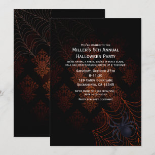 Orange & Black Damask Halloween-fest Invitation Inbjudningar