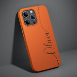 Orange Black Elegant Calligraphy-skript Namn<br><div class="desc">Orange Shimmer White Elegant Calligraphy Script Anpassningsbar Personlig Namn iPhone 14 Smart Phone Case har en modern och trendig enkel utformning och snyggt med personligen namn i elegant i orange-handskriven calligraphy-skripttypografi på en metallisk -bakgrunden. Designad av ©Evco Studio www.zazzle.com/store/evcostudio</div>