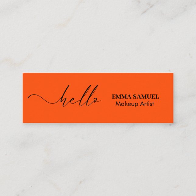 Orange Black Elegant Hej Minimum Calligraphy Mini Visitkort (Framsida)