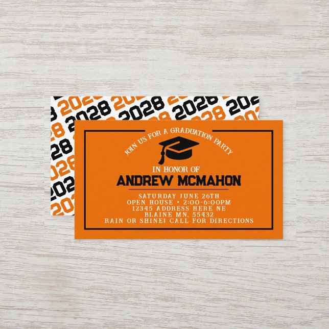 Orange & Black Examen Mini Examen Inbjudningar (Orange & Black Mini Graduation Invitations for friends, classmates, teammates or announcement insert)