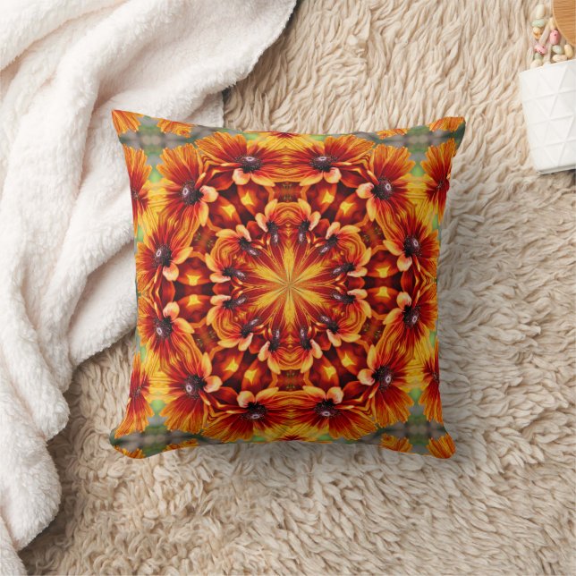 Orange Black Eyed Susan Daisy Abstrakt Kudde (Filt)