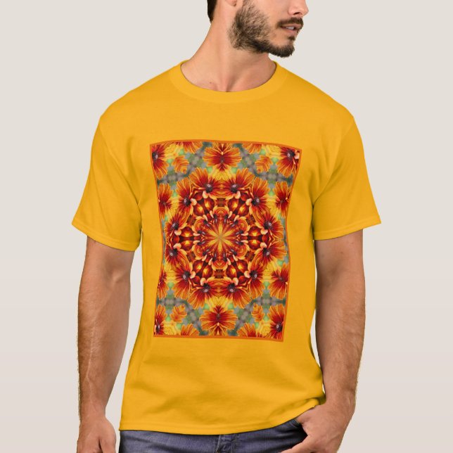 Orange Black Eyed Susan Daisy Abstrakt T Shirt (Framsida)