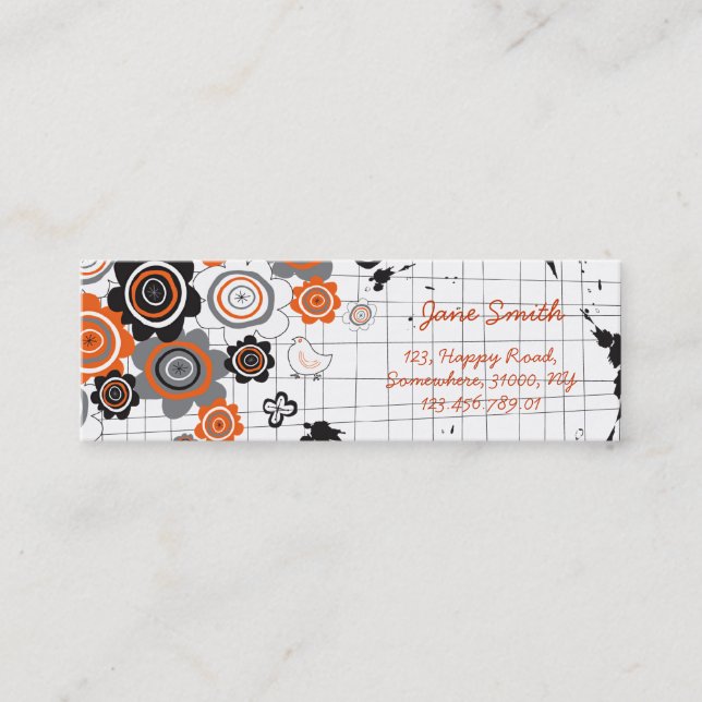 Orange bläck för blommachickGrunge bläcker ner Mini Visitkort (Framsida)