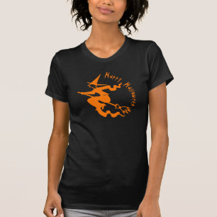 Orange Black för Spooky Flies Witch Happy hallowee T Shirt