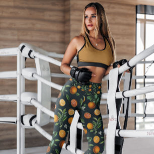 Orange Black Fruit Patterned Lagar Leggings
