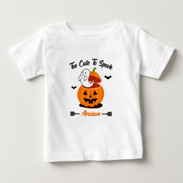 Orange Black Funny Halloween Pumpkin Ghost Baby T Shirt (Framsida)