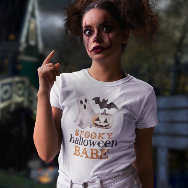 Orange Black Ghost Spooky Halloween Babe T Shirt (Skapare uppladdad)