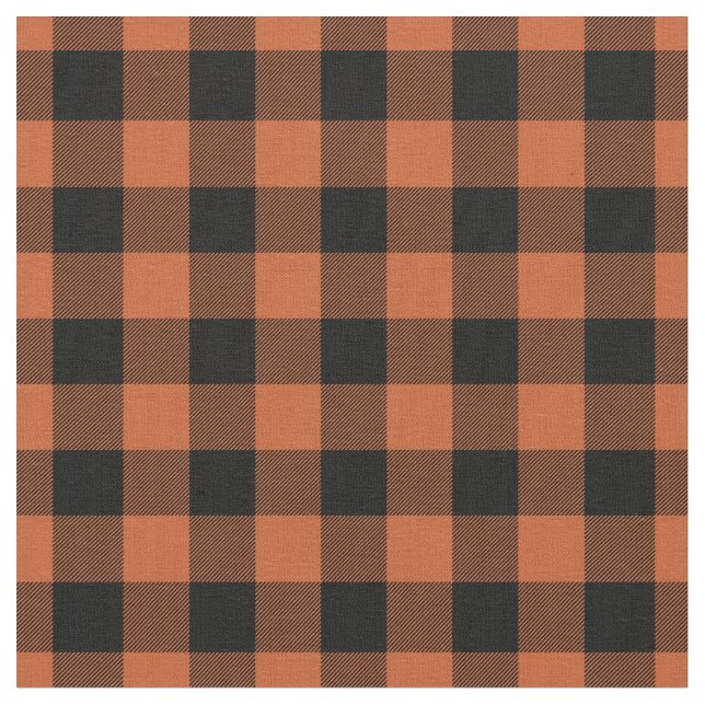 Orange & Black Gingham Plaid Tyg (Närbild)