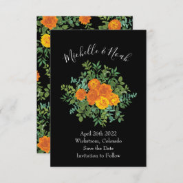 Orange & Black Gothic Peony Ro Bröllop Spara Date Inbjudningar