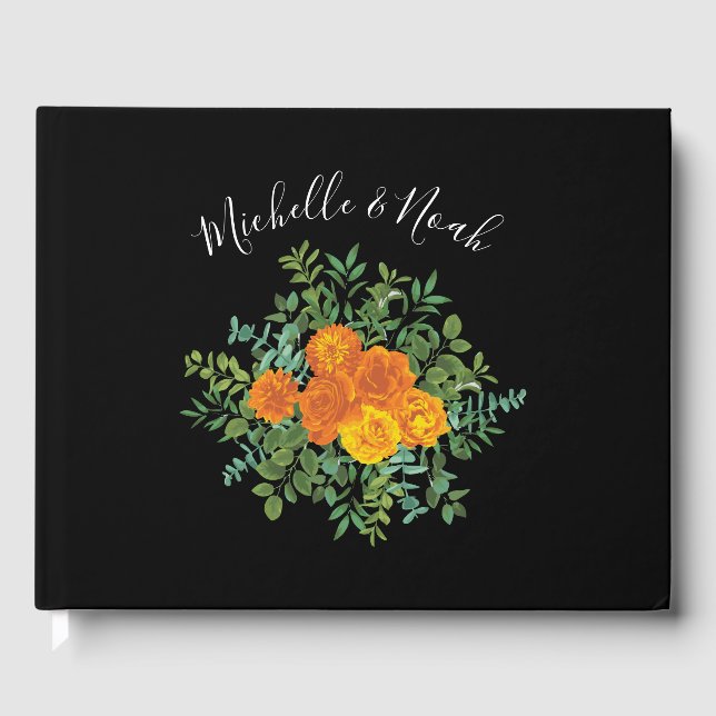 Orange & Black gotisk påsklilja & ros blomsterbröl Gästböcker (Framsida)