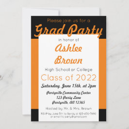 Orange Black Grad Party Bold Studenten Inbjudningar