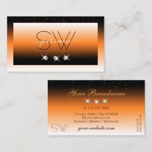 Orange Black Gradient Sparkling Diamonds Initialer Visitkort