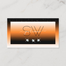 Orange Black Gradient Sparkling Diamonds Initialer Visitkort