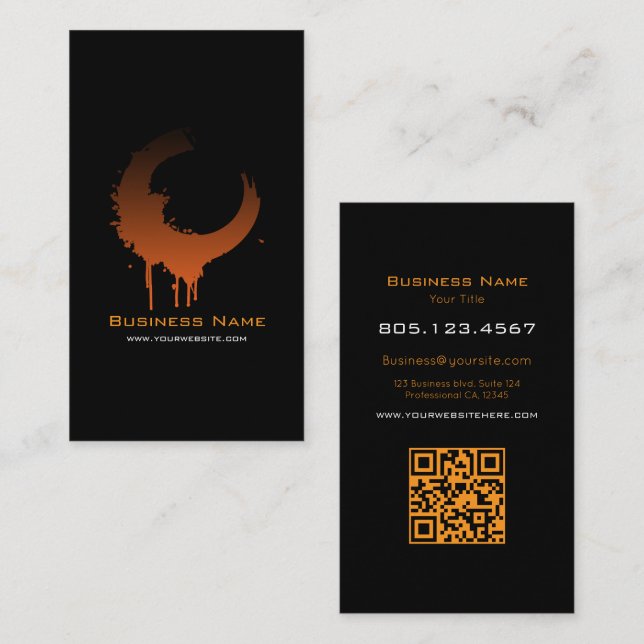 Orange & Black Gradient Swirl • Custom Editable Visitkort (Fram/baksida)