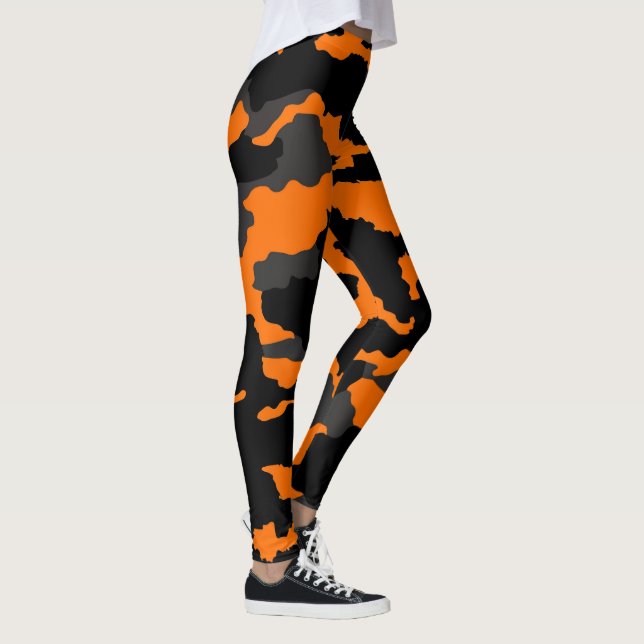 Orange Black Grått Camouflage Camo Mönster Leggings (Höger)
