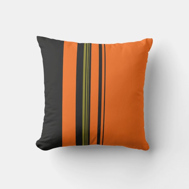 Orange Black Grönt stripe Mönster Utomhuskudde (Framsida)