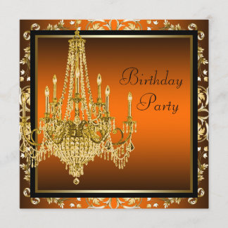 Orange Black Guld Damask Chandelier Födelsedagsfes Inbjudningar