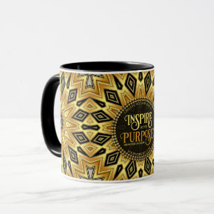 Orange Black Gult Art Deco Mandala Mugg