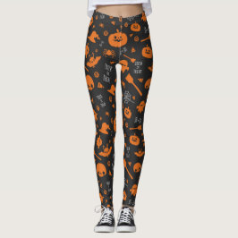 Orange Black Halloween Bus eller godis-ikoner Leggings