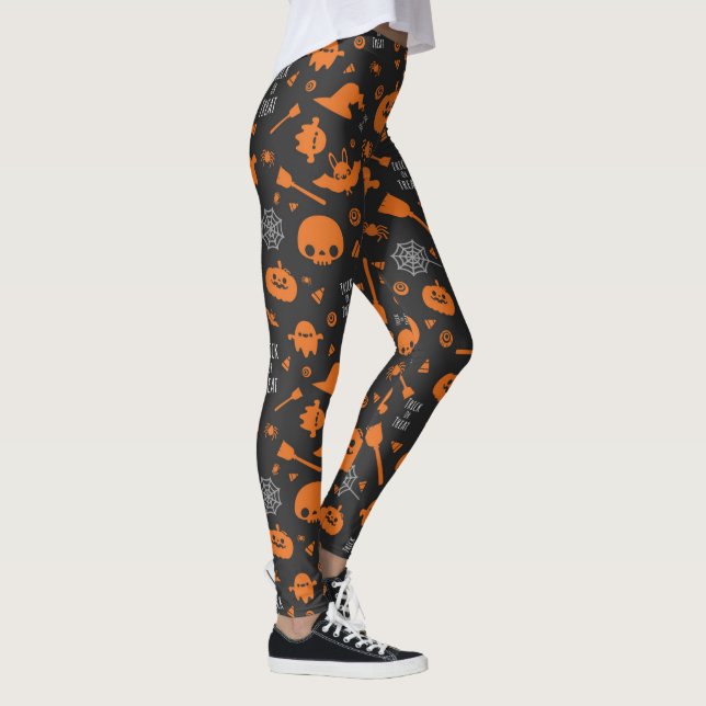 Orange Black Halloween Bus eller godis-ikoner Leggings (Höger)