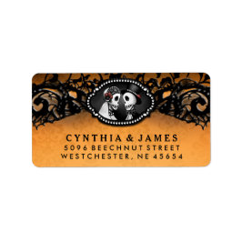 Orange Black Halloween Elegant bröllop Skeletons Adressetikett