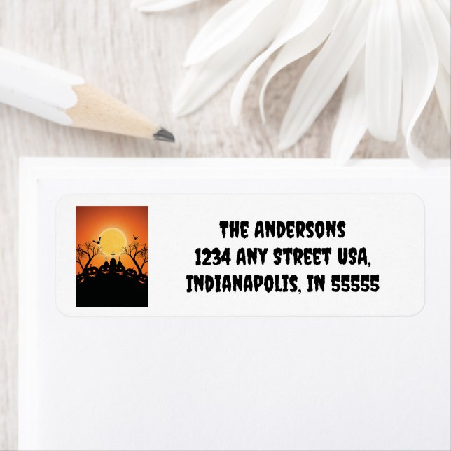 Orange Black Halloween fest Pumpkin Graveyard Returadress Etikett (Insitu)