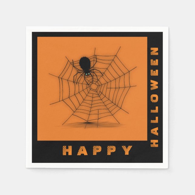 Orange & Black Halloween Spindelnät Napkins Pappersservett (Framsidan)