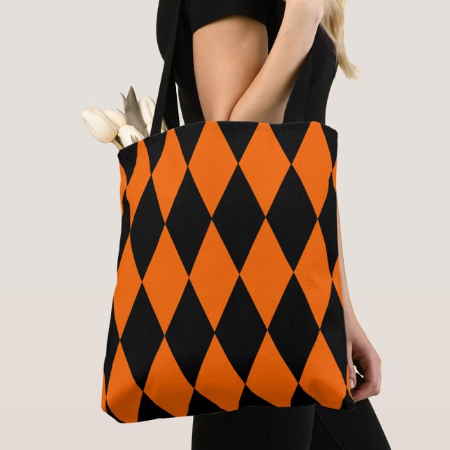 Orange Black Harlequin Diamonds Checkers Design  Tygkasse (Skapare uppladdad)