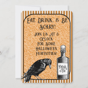 Orange Black Kråka Raven Halloween Inbjudningar