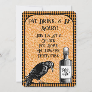Orange Black Kråka Raven Halloween Inbjudningar