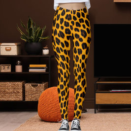 Orange Black Leopard Skin Safari Fun Pattern Print Leggings