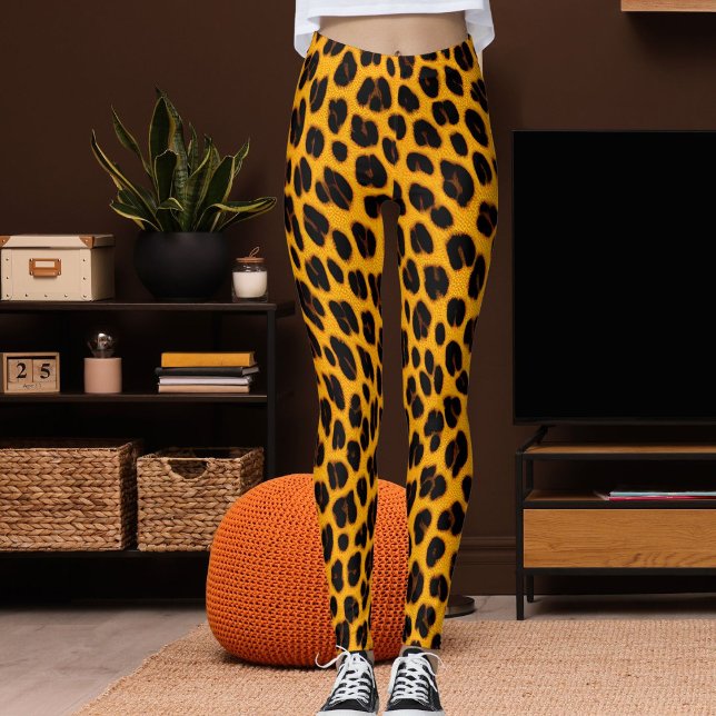 Orange Black Leopard Skin Safari Fun Pattern Print Leggings (Skapare uppladdad)