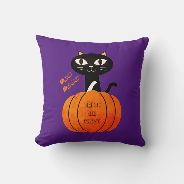Orange Black Lila Cute Modern Halloween Pumpkin Kudde (Framsida)