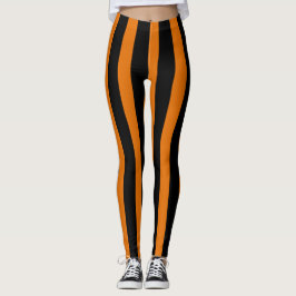 Orange Black Lodrät Rand Halloween Costume Leggings