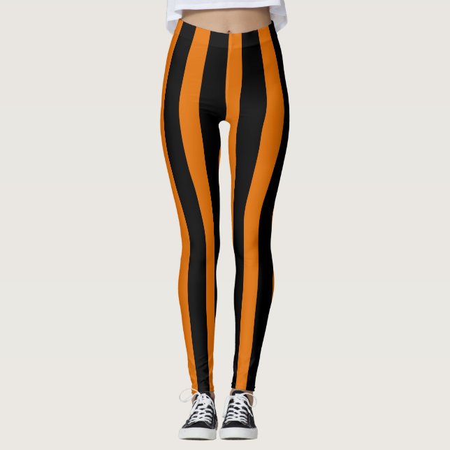 Orange Black Lodrät Rand Halloween Costume Leggings (Framsida)