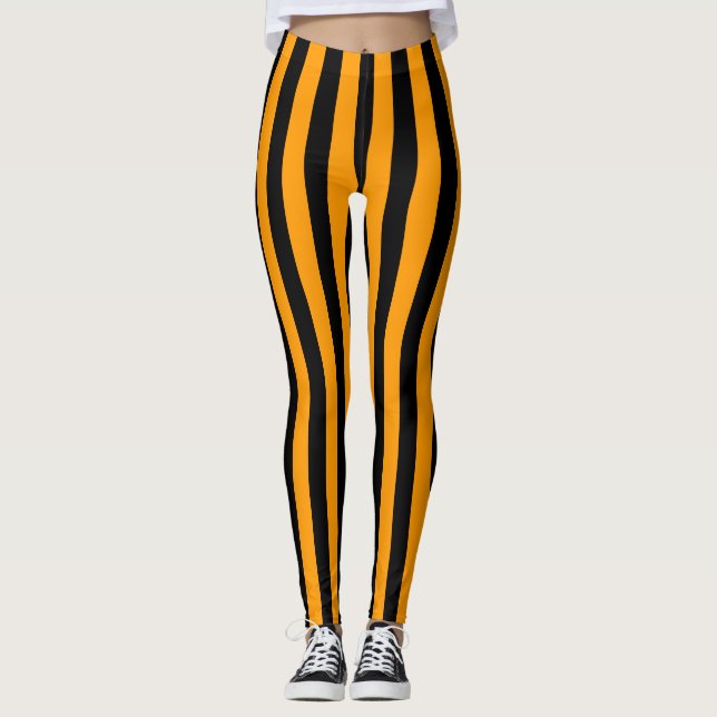 Orange Black Lodrät Wide Rand Leggings (Framsida)