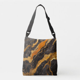 Orange Black Marble Mönster med Guld Axelväska